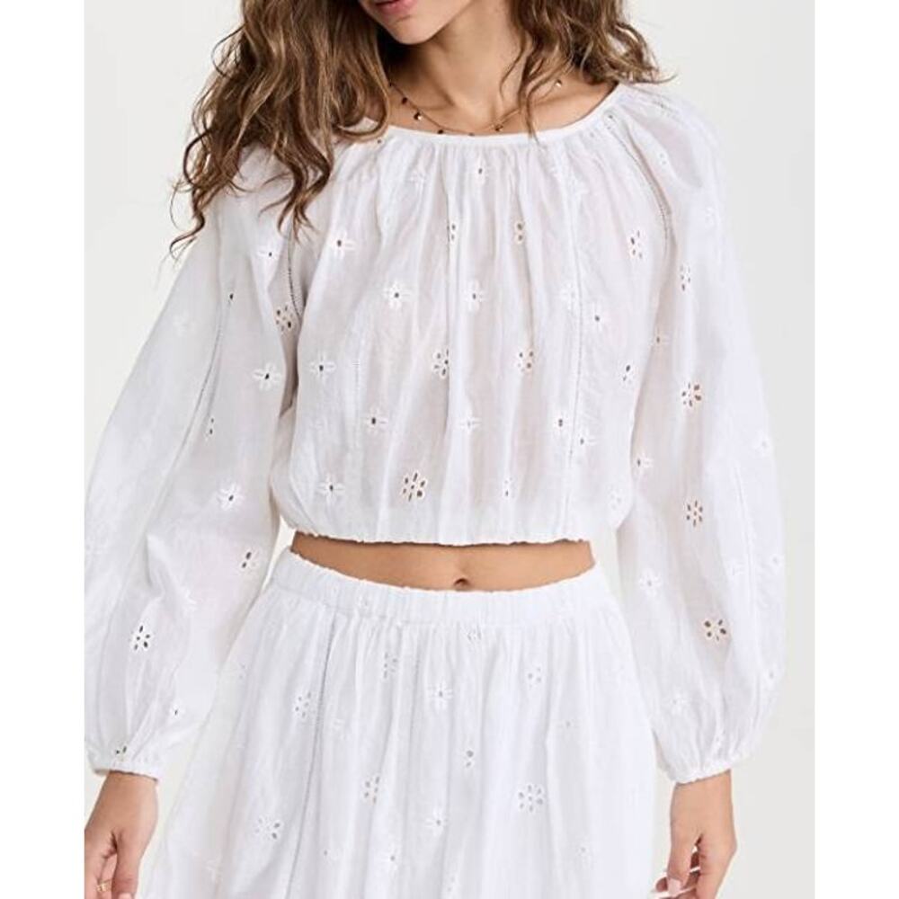 Velvet by Graham & Spencer Yara White Eyelet Lace Crop Top XS NEW Coastal Resort